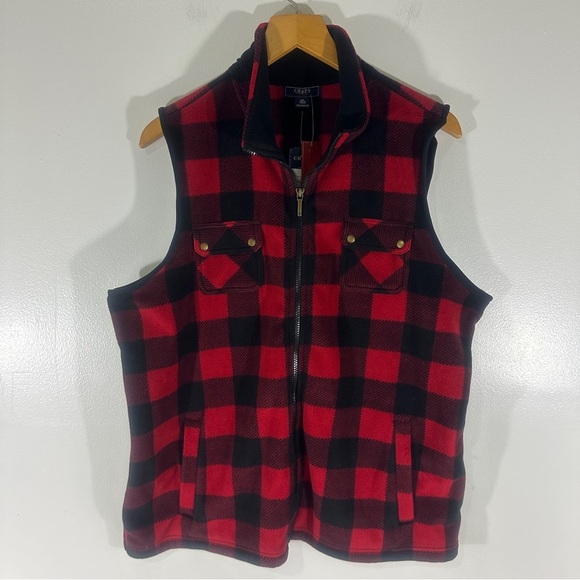 Chaps Women’s Plaid Polyester Vest Front Zipper Closure Red Black Size 2X - Picture 1 of 7